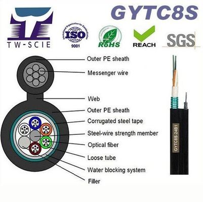 OEM 8 12 24の中心FIG8自己支持の空気図8光ファイバケーブル（GYTC8S）