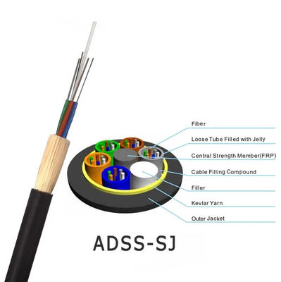 黒いPEの外装100のスパン48の中心G652D ADSSの誘電性の光ファイバケーブル